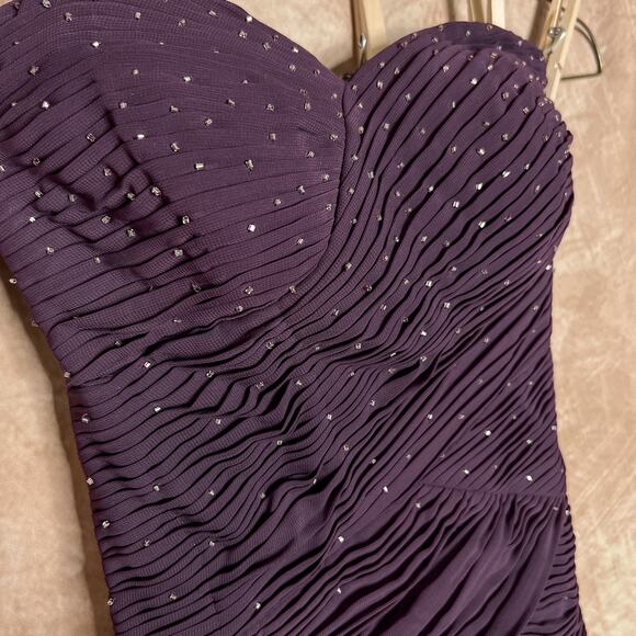 Aurora Formals Strapless Drop Waist Ruched Bodice Beaded Dress Gown Purple Fairy - Picture 2 of 8